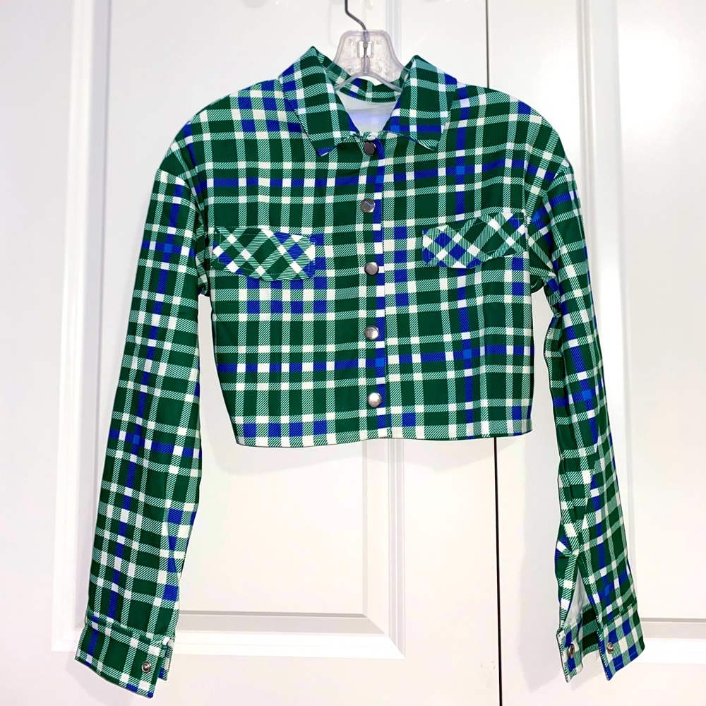 Check crop jacket